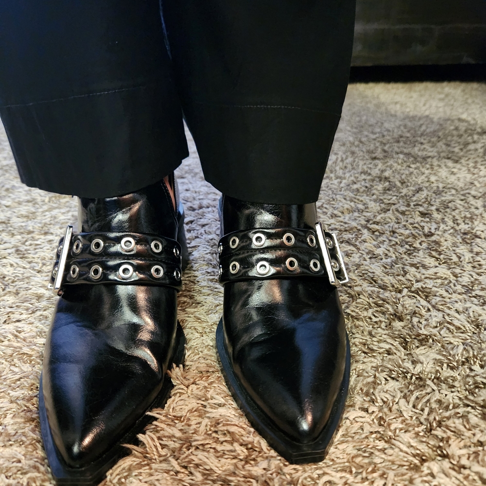 Steve Madden Black Ankle Boots with Buckle Detail